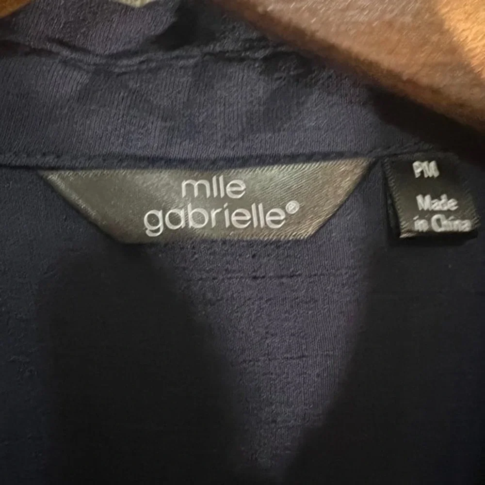 Mlle Gabrielle Women's Navy Blue‎ Button Down Dress Shirt Dress Tie Sleeve Sz PM